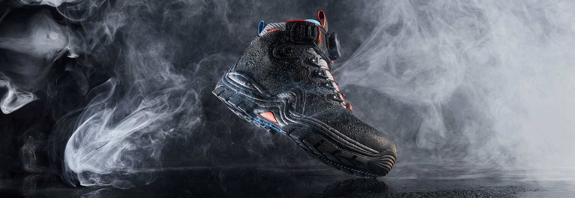 DC Shoes with a smokey effect in the background