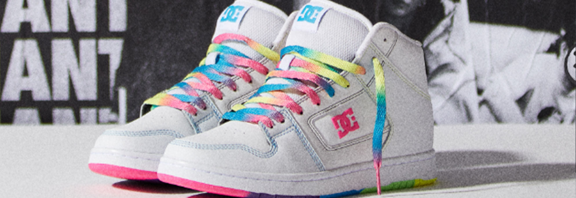 A pair of colorful women's high top sneakers