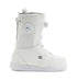 A side view of the Women’s Lotus BOA® Snowboard Boots by DC Shoes in white, featuring the Dual Zone BOA® Fit System, prominent DC logo, and a treaded Unilite outsole.