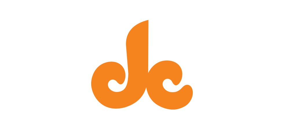 An abstract orange logo featuring a central vertical shape flanked by two symmetrical swirling curves, all on a white background.