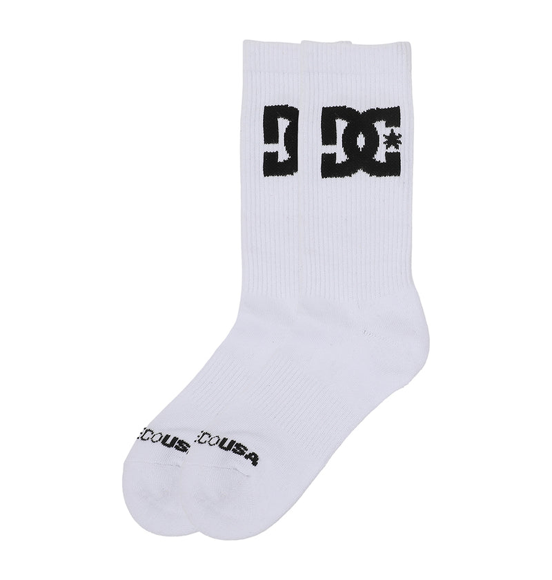 A 3-pack of DC Shoes Big Star Logo crew socks in white with a black logo.