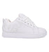The Men’s Court Graffik Shoes by DC Shoes feature a white low-top design with white laces, minimal stitching, and a prominent embossed DC Shoes logo on the side. Inspired by the iconic DC Court Graffik chunky skate shoes, this style offers a flat sole and a simple, clean look—ideal for anyone who values comfort paired with classic streetwear appeal.