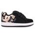 The Kids' Court Graffik Shoes by DC Shoes feature a black puffy silhouette, thick black laces, white sole, metallic rose gold DC logo with star detail on the side, and DCSHOECOUSA embossed above the sole.