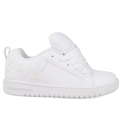 White sneaker with brand logo on a white background