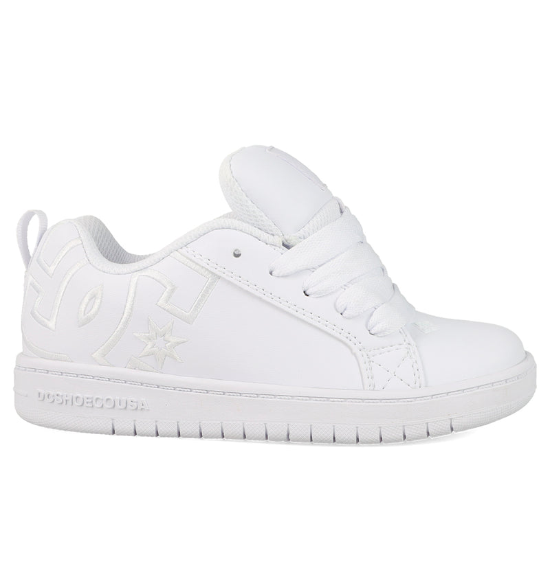 White sneaker with brand logo on a white background
