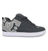 The Men’s Court Graffik Special Edition Shoes from DC Shoes feature a dark gray upper with black laces, a white sole, and a prominent light gray DC logo with a star on the side, showcasing the signature puffy silhouette of the iconic Court Graffik design.