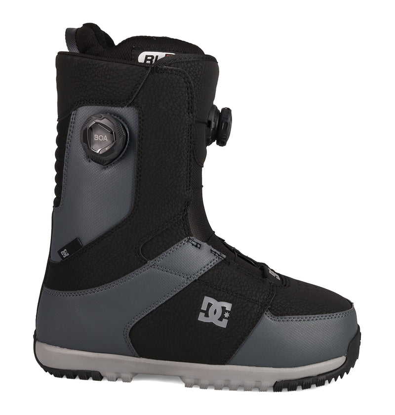 Black and grey DC Shoes Men’s Control Snowboard Boots featuring a Dual Zone BOA® Fit System with a side-mounted dial.