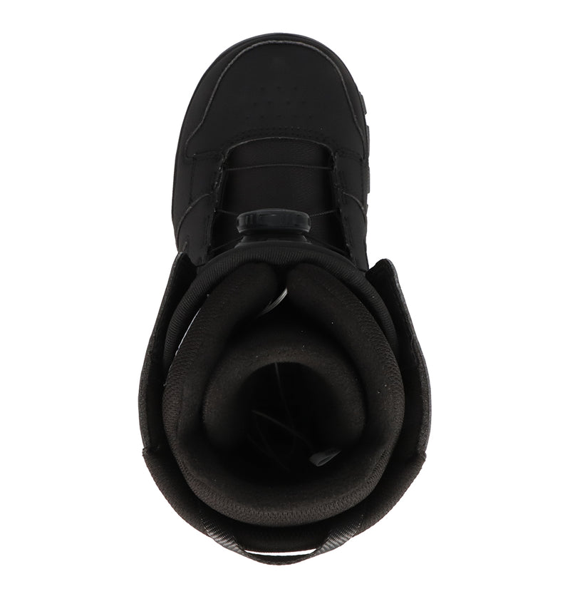 Top view of a single black DC Shoes Men's Phase BOA® snowboard boot featuring a padded interior and a central BOA® Fit System adjustment dial.