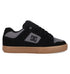The DC Shoes Men's Pure Shoes are black and gray low-top skate shoes with a gum sole, black laces, and the DC logo on the side—ideal for skating sessions or casual wear.