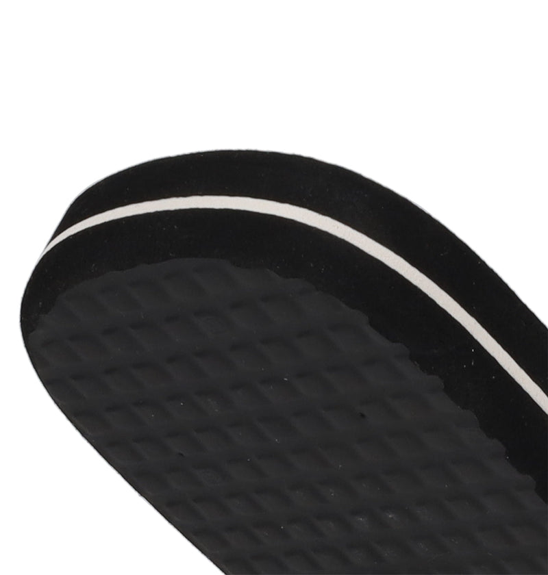 Close-up of the sole on DC Shoes Men's Spray Graffik Slides, featuring a textured tread and white side stripe—must-have black sandals perfect for your next skate session.
