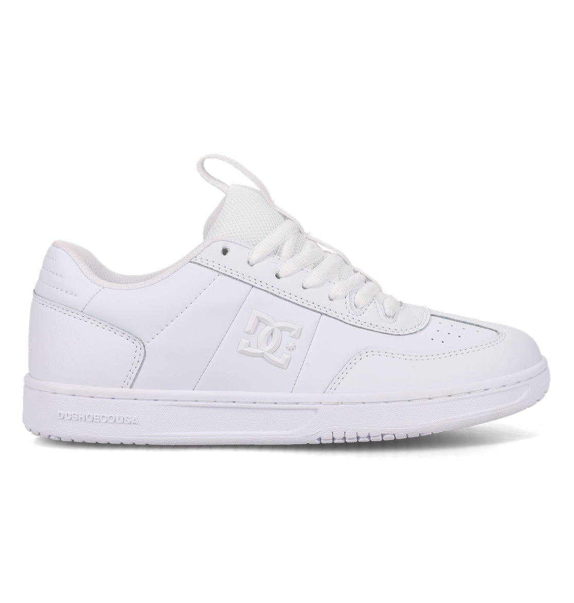 The DC Shoes Women’s Astrix Shoes feature a white low-top design with lace-up closure, perforated toe for breathability, and the iconic DC Shoes logo embossed on the side and sole—ideal for street skateboarding and enhanced board control.