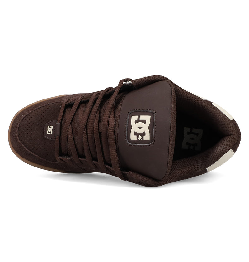 Top view of the Men's DC Command SE Shoes by DC Shoes in dark brown, with signature cushioning, padded tongue, brown laces, and white DC Shoes logos on the tongue and side heel.