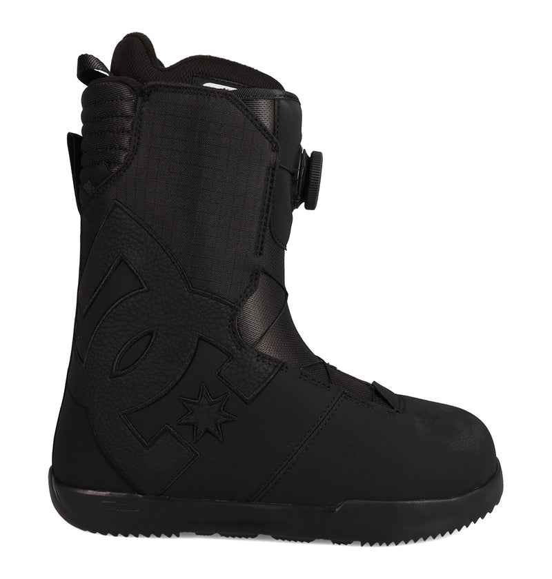 Black Men’s Court Graffik BOA® Snowboard Boots featuring a side-mounted dial lacing system and an embossed logo on the outer side.