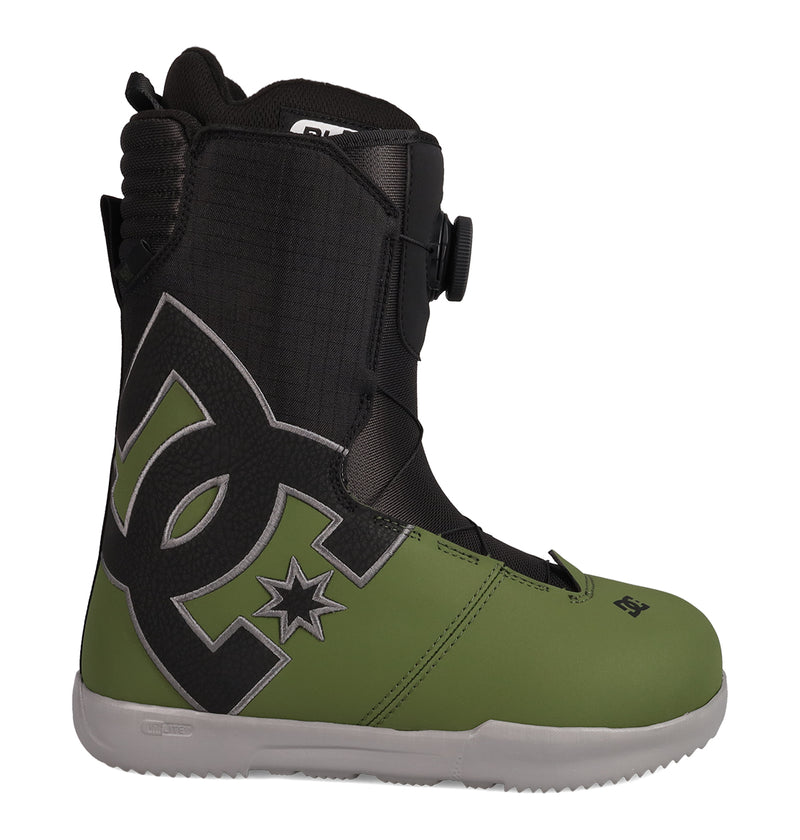 Olive green and black Men’s Court Graffik BOA® Snowboard Boots with a side-mounted fit system dial and a grey rubber sole.