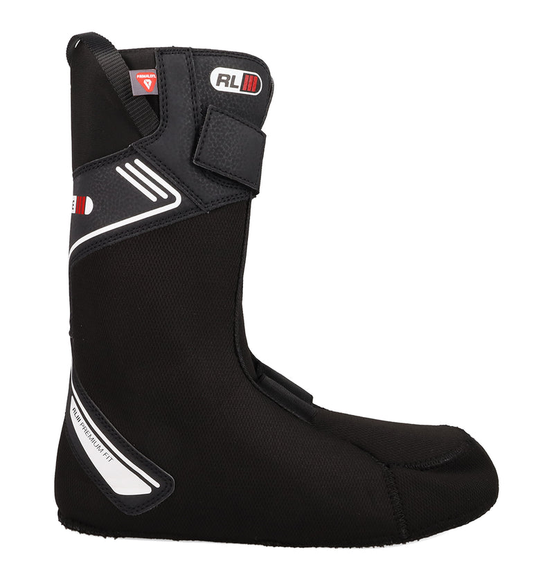 Black Men’s DC Quantum Snowboard Boot liner featuring a Velcro strap, white trim accents, and text reading RL III Premium Fit.