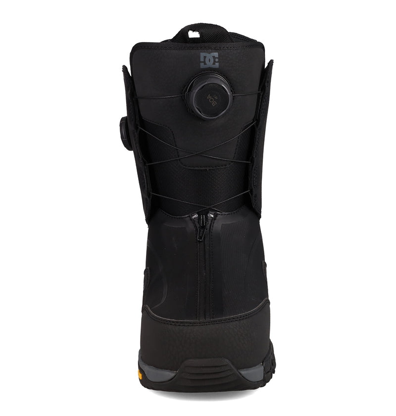 Back view of Men’s DC Quantum Snowboard Boots featuring a BOA Fit System dial on the upper shaft and a zipper closure on the heel.