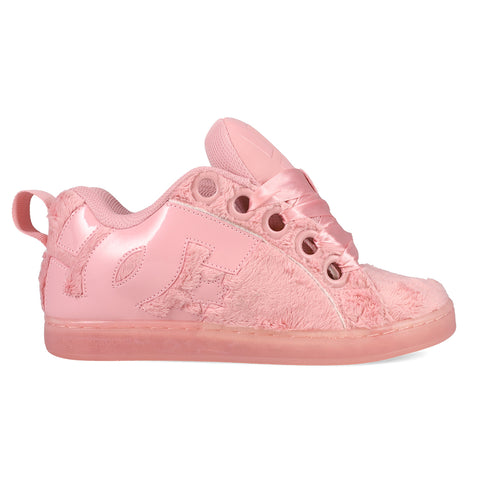 Showcased in a side profile view, the DC Shoes Women’s Court Graffik Puff Shoes feature a bold pink color with a combination of shiny and fuzzy textures, satin ribbon laces, and a star accent on the side. Drawing inspiration from fashion-forward trends, their puffy silhouette pays homage to the iconic Court Graffik Puff style for an unmistakably eye-catching appearance.