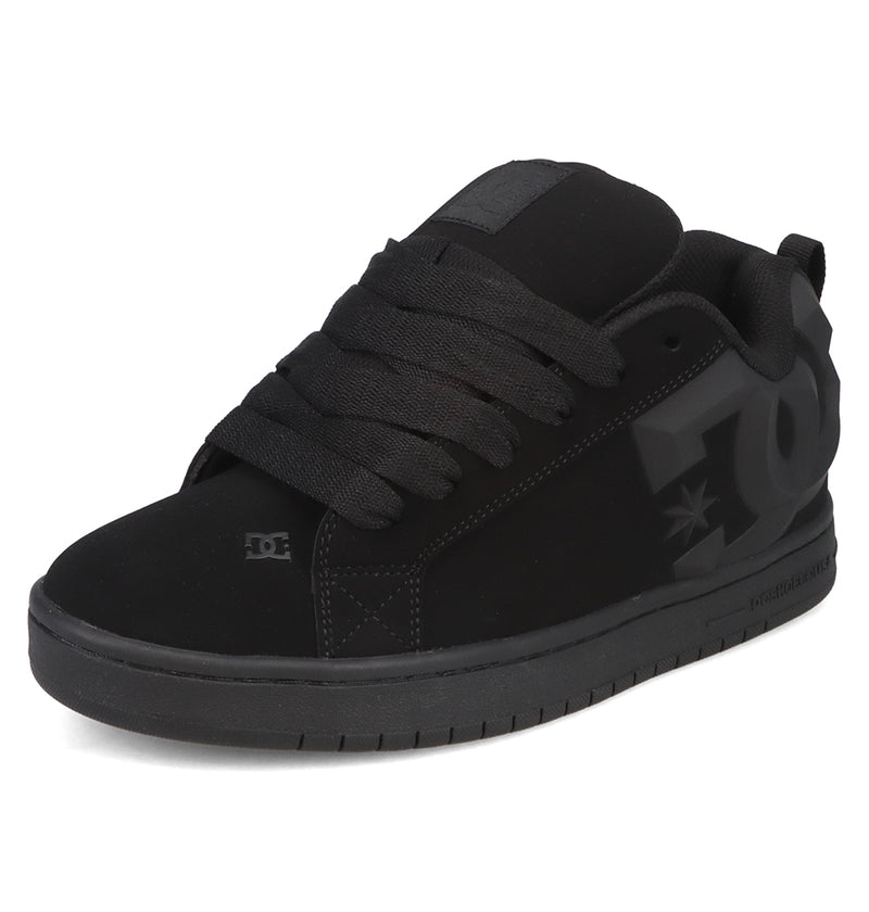 The DC Shoes Men’s Court Graffik Beveled Shoes feature a black colorway with a puffy silhouette, thick laces, and bold DC branding on the side. Inspired by the iconic Court Graffik Beveled style, these low-top sneakers offer a flat rubber sole and minimal detailing for a classic skate look.