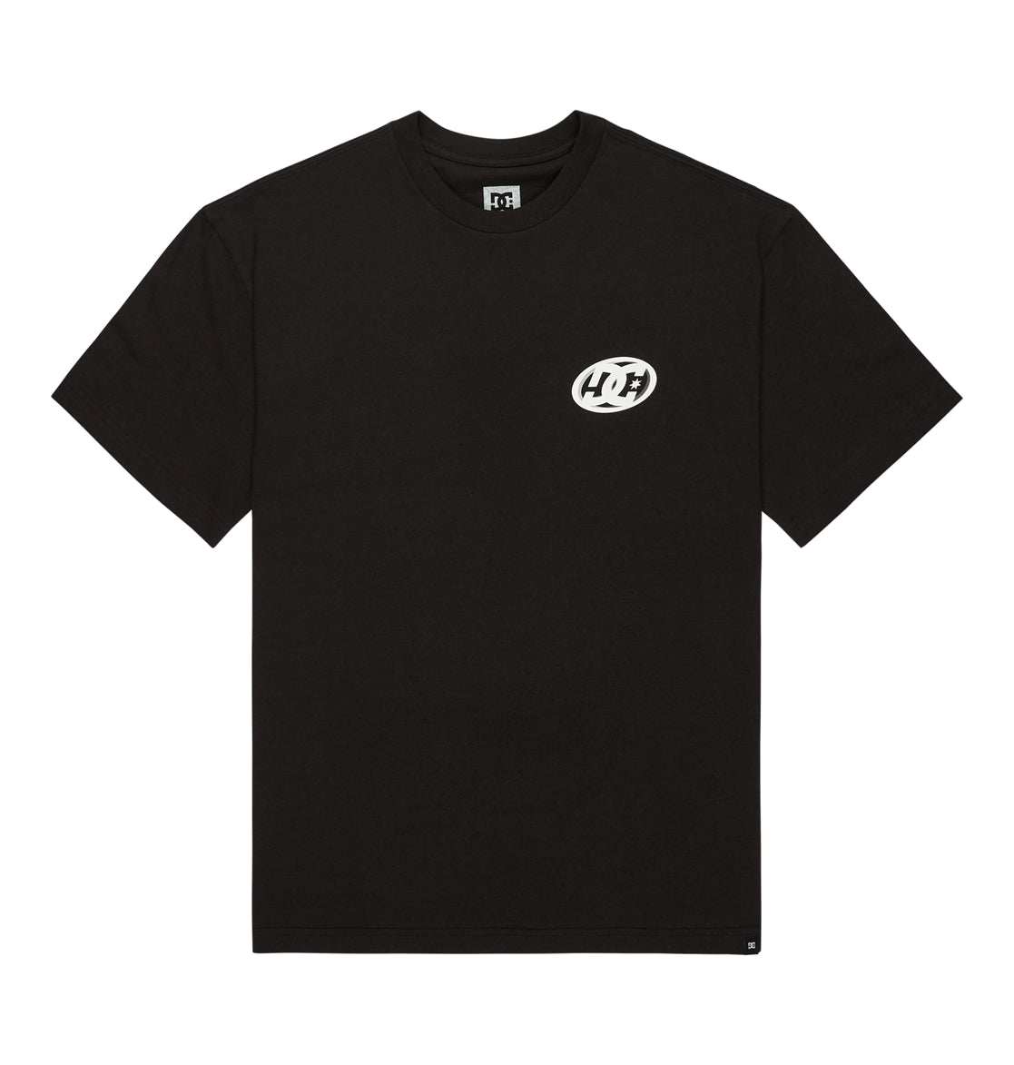 The DC Shoes Fast Bubble Hss is a black short-sleeve t-shirt featuring a small white oval H H logo on the upper left chest, displayed flat on a white background.