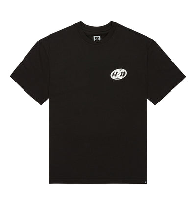 The DC Shoes Fast Bubble Hss is a black short-sleeve t-shirt featuring a small white oval H H logo on the upper left chest, displayed flat on a white background.