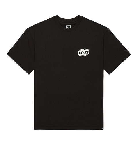 The DC Shoes Fast Bubble Hss is a black short-sleeve t-shirt featuring a small white oval H H logo on the upper left chest, displayed flat on a white background.
