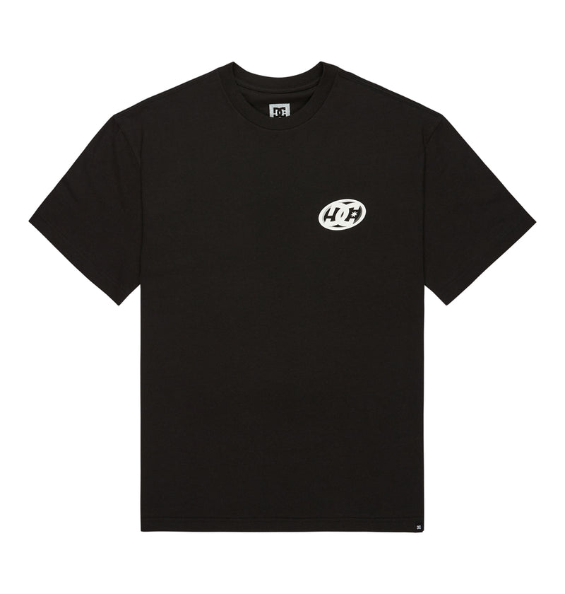 The DC Shoes Fast Bubble Hss is a black short-sleeve t-shirt featuring a small white oval H H logo on the upper left chest, displayed flat on a white background.