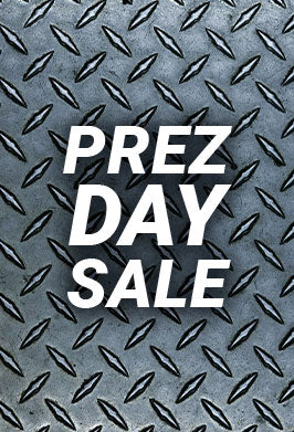Text 'PREZ DAY SALE' on a textured gray background