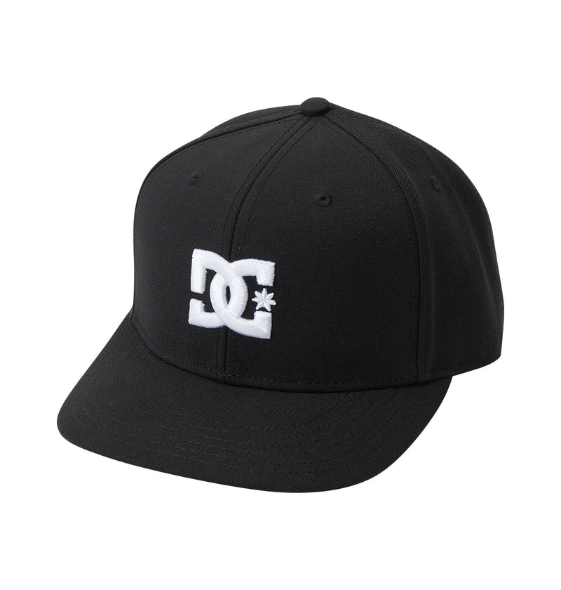 The DC Shoes DC Empire Snapback is a black flat-brim cap with a white embroidered DC logo and star on the front.