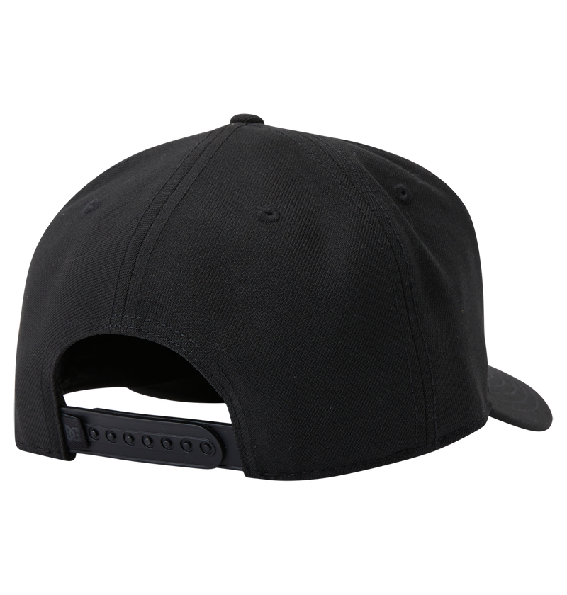 The DC Shoes Men's Semi-Pro Snapback, shown from the back, features an adjustable fit, subtle stitching, and classic branding for a timeless look.