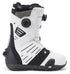 A pair of DC Shoes Men’s Judge Step On BOA® Snowboard Boots in a white and black colorway, featuring textured details, ventilation slits, a BOA® Fit System dial closure, and a rugged black sole. The boot is positioned upright and viewed from the side.