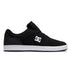 The Men’s Crisis 2 Shoes from DC Shoes are shown in a side profile view against a white background. Featuring a sleek black design with a white sole and the iconic DC logo in white on the side, these affordable skate shoes offer a modern look and come equipped with a performance cup sole for enhanced support and durability.