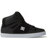 A left side profile view of the DC Shoes Men’s Pure High-Top in black, featuring a white logo on the side and a white rubber sole. These durable sneakers offer classic style paired with everyday comfort.