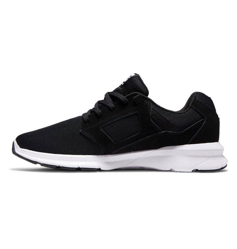 The DC Shoes Men's Skyline Lightweight Shoes are black nubuck leather mesh low-top sneakers with black laces and a white sole, shown in left profile on a plain white background.