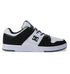 Men’s DC Cure Shoes by DC Shoes feature a durable leather upper in black and white, accented with black detailing, a white sole, and the signature DC logo on the side. Displayed in a side profile view against a white background, these everyday shoes combine style and comfort.