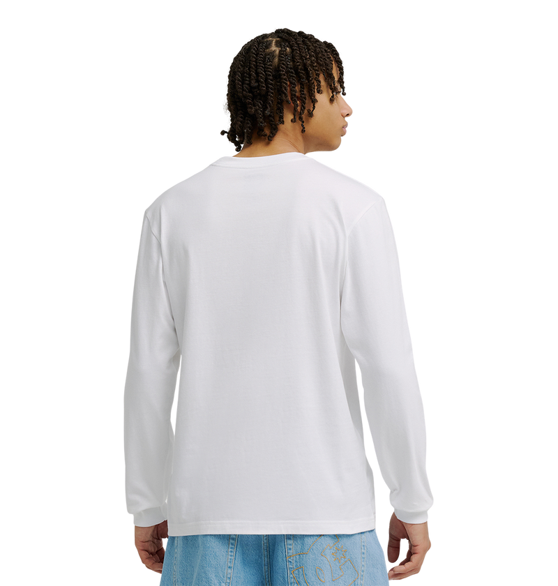 A person with short, curly hair is seen from behind wearing the Men's DC Star Tee by DC Shoes and light blue jeans, standing against a plain white background—perfect for casual skate sessions.