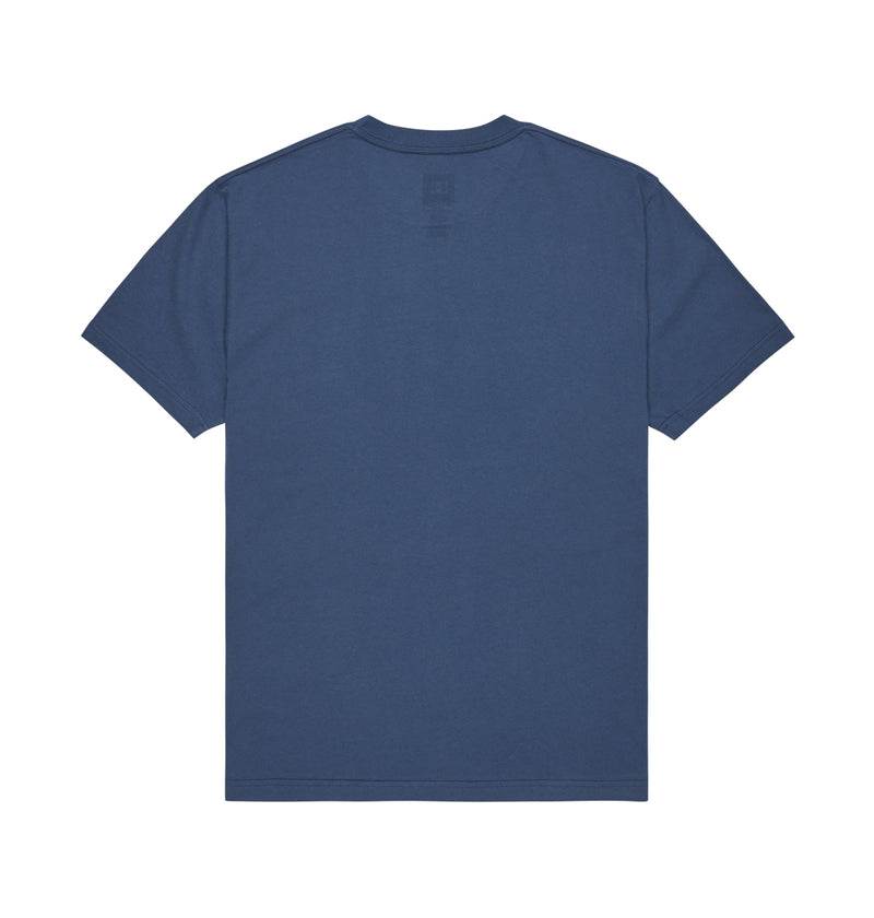 The Men's DC Star Tee by DC Shoes features a relaxed fit and short sleeves in solid navy blue, shown from the back against a white background—ideal for pairing with your favorite graphic skate tee or layering under DC artwork pieces.
