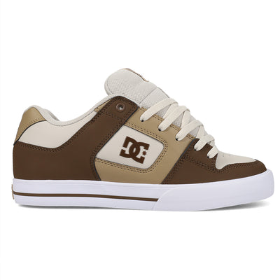 Brown and beige sneaker with white sole on a white background