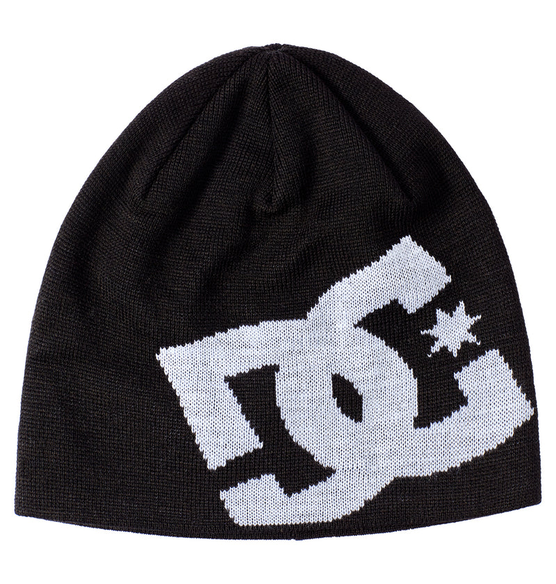 The DC Shoes Big Star 2 beanie is crafted from recycled fibers for a sustainable touch and features a large white DC Shoes logo with a star on the front, all in classic black knit.