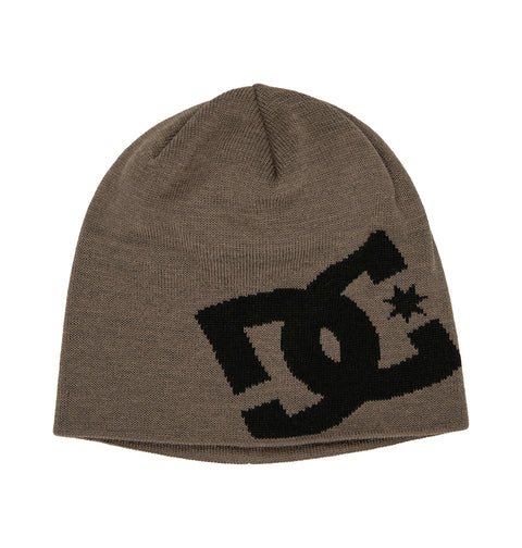 A brown knit beanie from DC Shoes, the Big Star 2, featuring a large black DC Shoes logo with a star on the side.