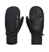 A pair of DC Shoes Franchise Mitts W 10K in black, engineered for insulated warmth and weather protection, featuring the brand logo on the back of one mitten and a textured palm grip on the other—both equipped with wrist straps for a secure snow glove fit.