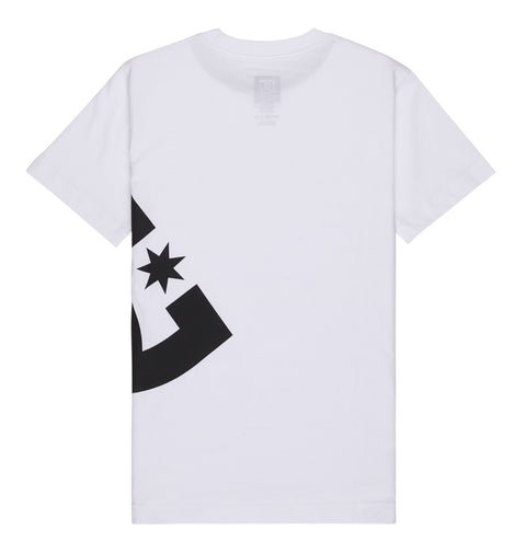 The Reebok Lanai Youth Hss is a white short-sleeve t-shirt shown from the back, featuring a large black graphic with a star and partial circular shape on the left side.