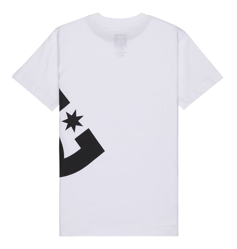 The Reebok Lanai Youth Hss is a white short-sleeve t-shirt shown from the back, featuring a large black graphic with a star and partial circular shape on the left side.