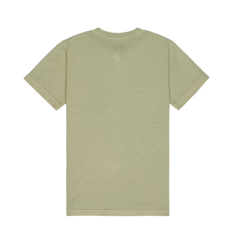 A relaxed fit, short-sleeve DC Speratic Tee Youth by DC Shoes in plain light olive green, shown from the back and laid flat on a white background.
