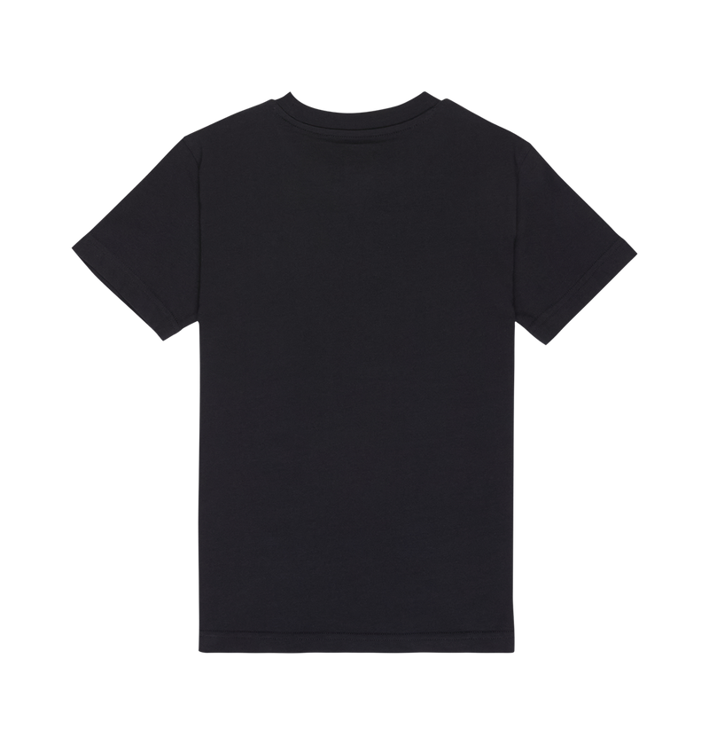 The DC Shoes DC Star Filled Tee Youth is displayed from the back, laid flat on a white background. Featuring a relaxed fit inspired by classic graphic skate tees, this black short-sleeve t-shirt is perfect for everyday wear.