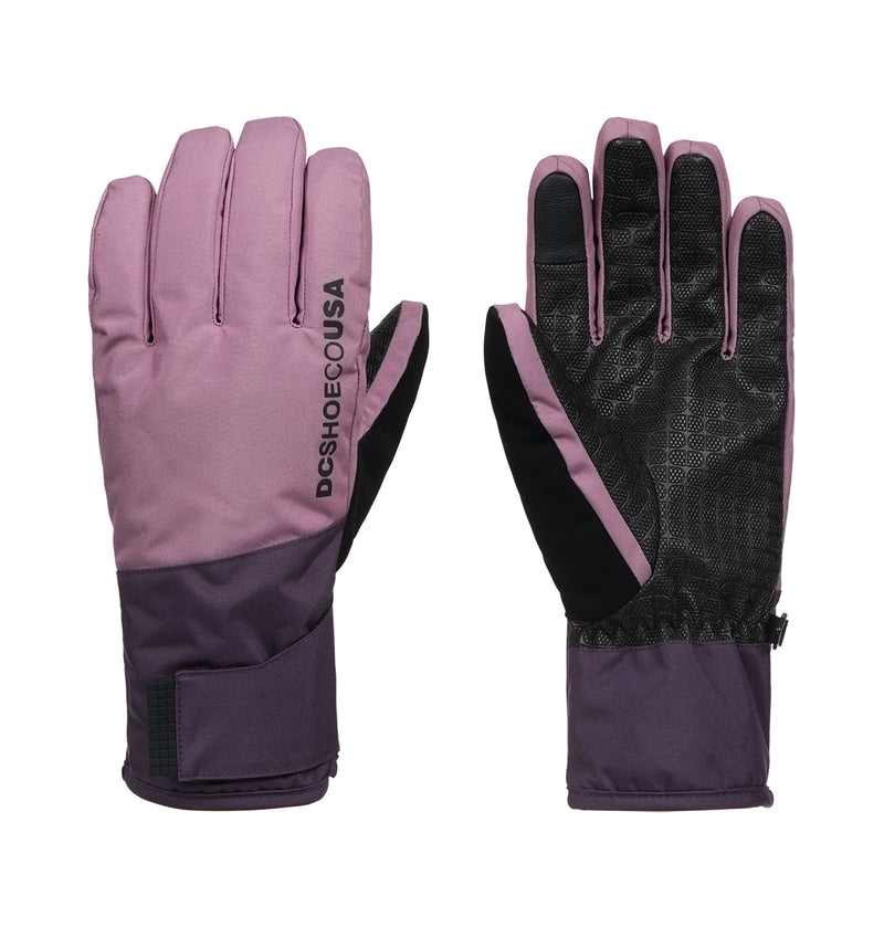 DC Shoes’ Franchise Gloves W 10K are a pair of winter gloves in a predominantly purple design with black palms and fingertips. These snow gloves offer insulated warmth to keep hands comfortable on chilly days. One glove displays the DCSHOECOUSA text across the top, while the other glove highlights the grip side featuring touchscreen functionality for added convenience.