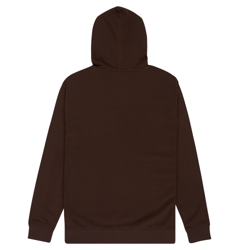 The Men's DC Star Hoodie by DC Shoes is a dark brown pullover with long sleeves and a hood, shown from the back against a white background.