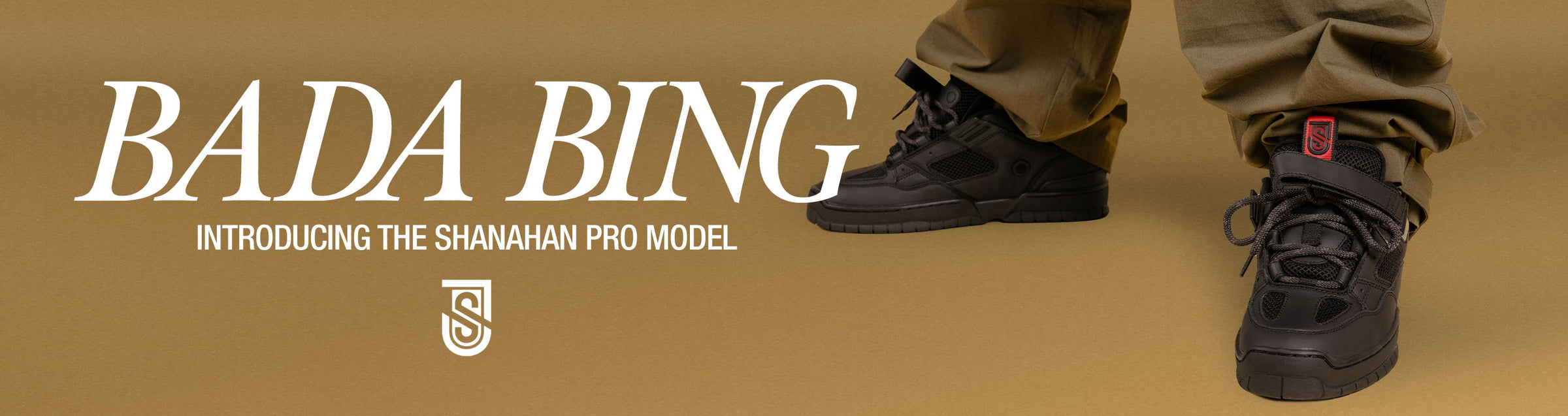 Shanahan Pro black shoes worn by a person wearing brown pants